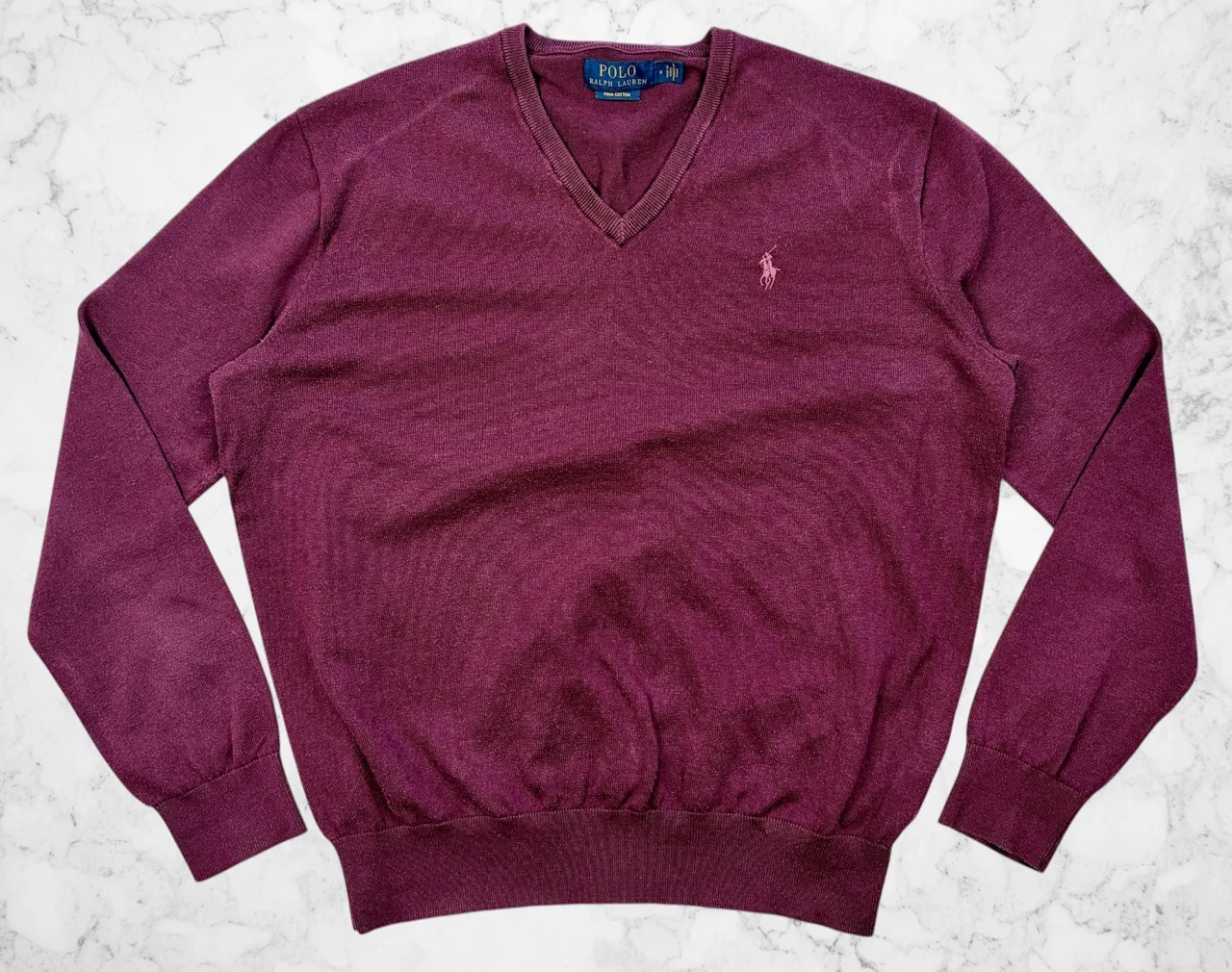 Polo Ralph Lauren Pima Cotton V-Neck Jumper M Burgundy – photo 4