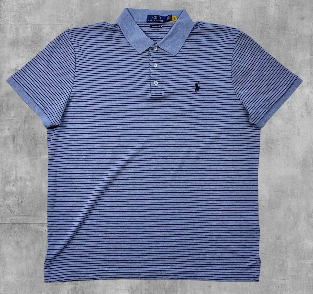 Polo Ralph Lauren Men's XL Custom Slim Fit Blue Navy Striped Cotton Polo Shirt – photo 3