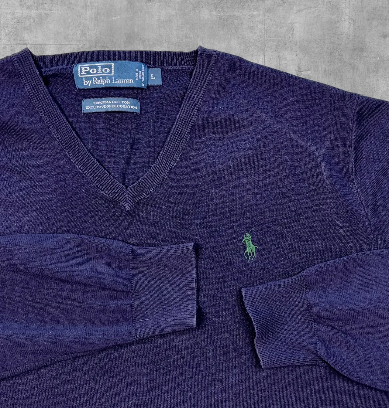Polo Ralph Lauren Navy Pima Cotton V Neck L Green Pony – photo 2