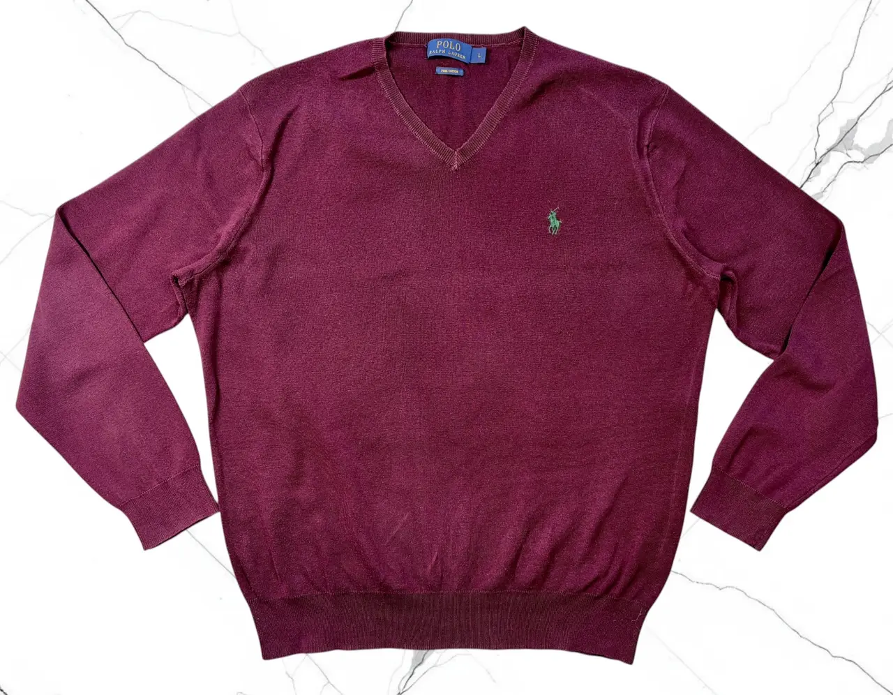 Polo Ralph Lauren Burgundy Pima Cotton V-Neck Jumper L – photo 4
