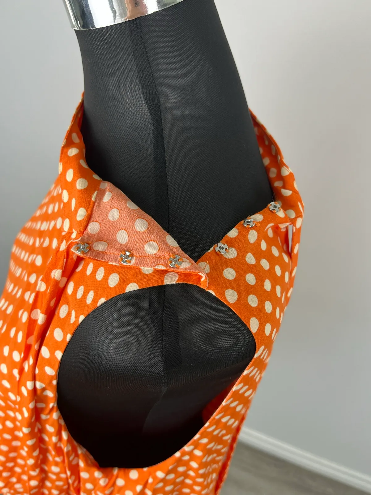 Sussan Orange Polka Dot Top 12 Retro 60s Asymmetric Mod Draped Blouse – photo 5