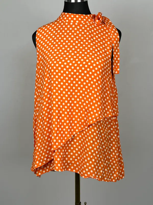 Sussan Orange Polka Dot Top 12 Retro 60s Asymmetric Mod Draped Blouse