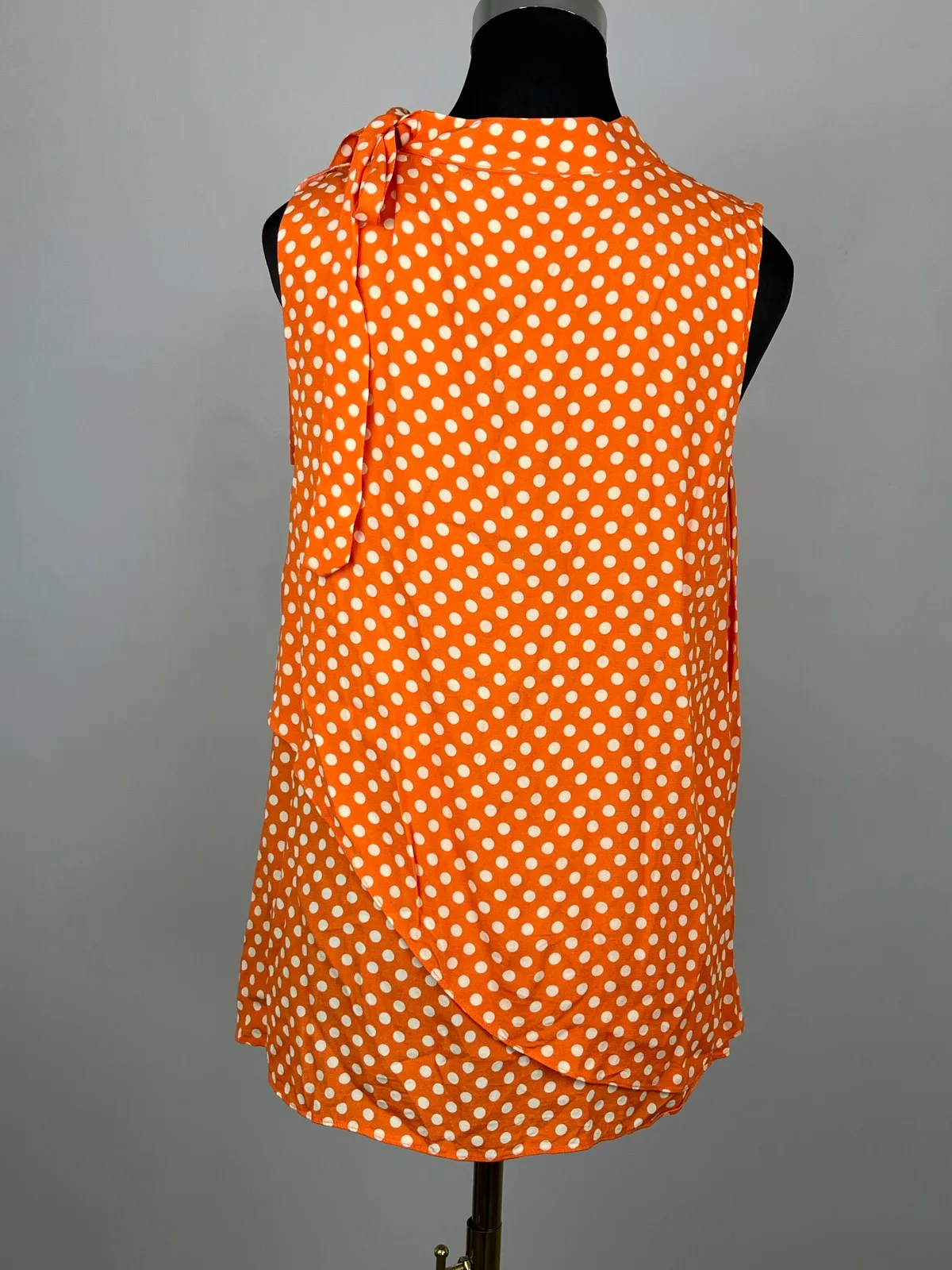 Sussan Orange Polka Dot Top 12 Retro 60s Asymmetric Mod Draped Blouse – photo 8