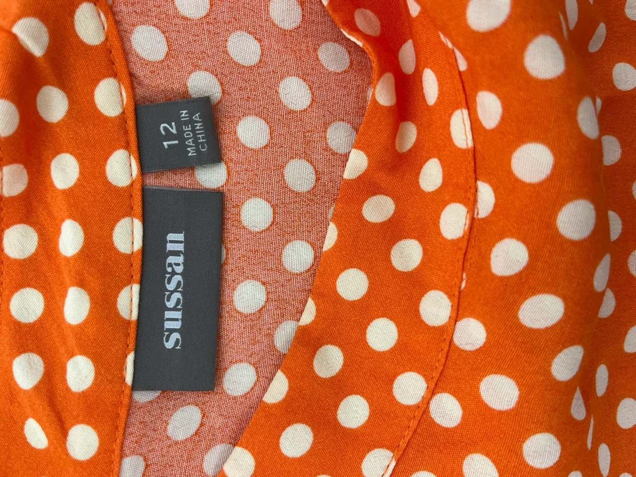 Sussan Orange Polka Dot Top 12 Retro 60s Asymmetric Mod Draped Blouse – photo 2
