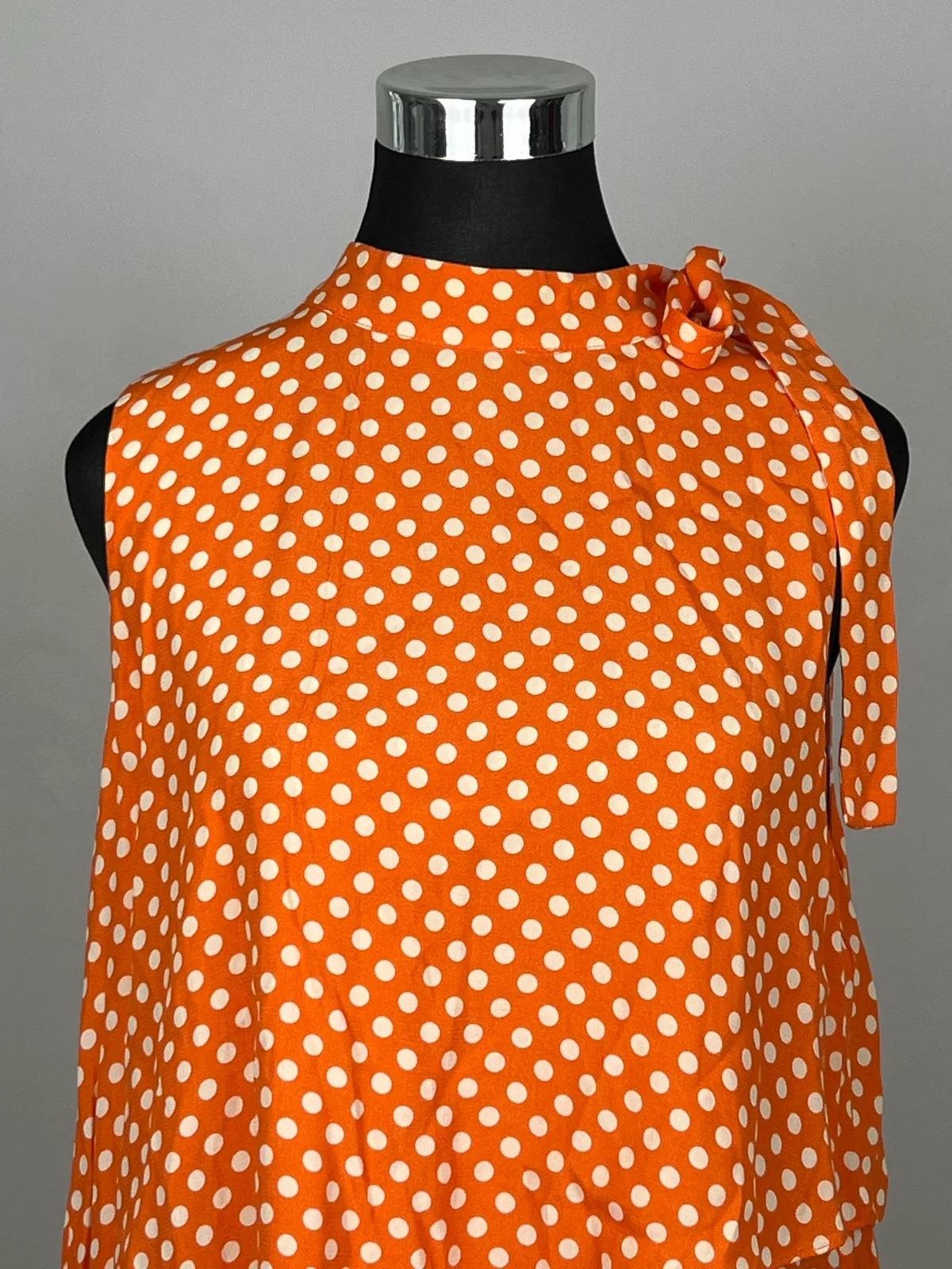 Sussan Orange Polka Dot Top 12 Retro 60s Asymmetric Mod Draped Blouse – photo 6
