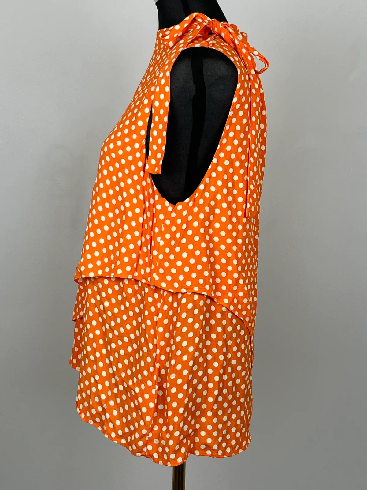 Sussan Orange Polka Dot Top 12 Retro 60s Asymmetric Mod Draped Blouse – photo 7