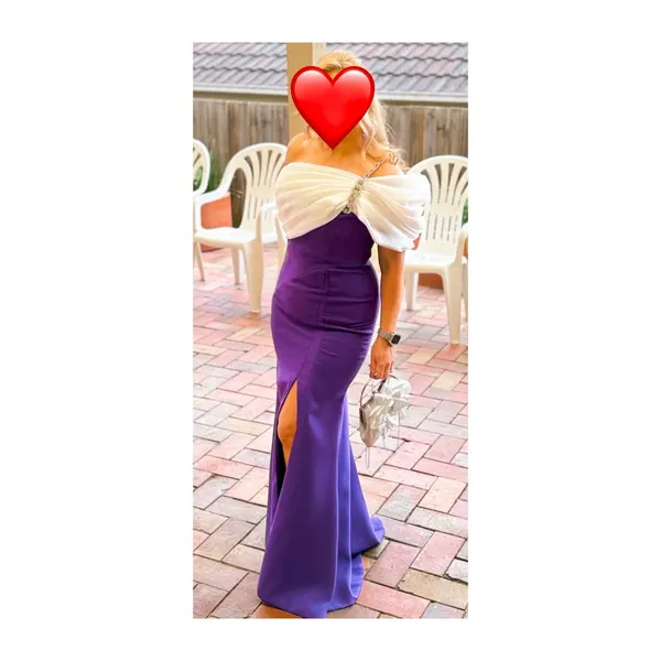 MELIKE Purple & White One-Shoulder Formal Gown – Size 12 💜
