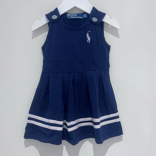 Polo Ralph Lauren Baby Girls Dress 18M Navy Blue Pleated Stripe