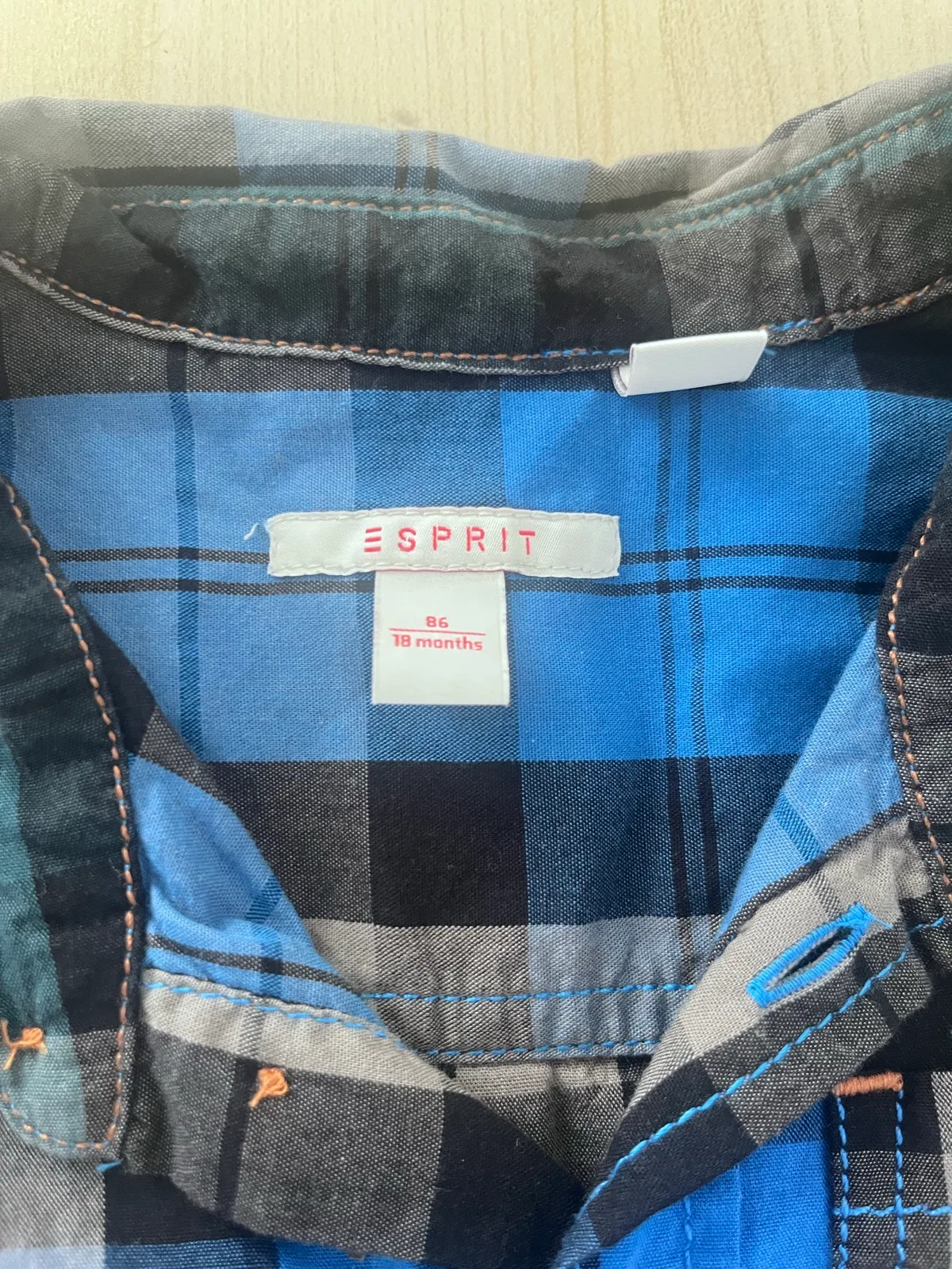 Esprit Boys 18M Long Sleeve Check Shirt Blue Navy Grey Button Up — photo 3