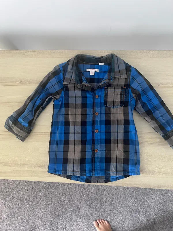 Esprit Boys 18M Long Sleeve Check Shirt Blue Navy Grey Button Up