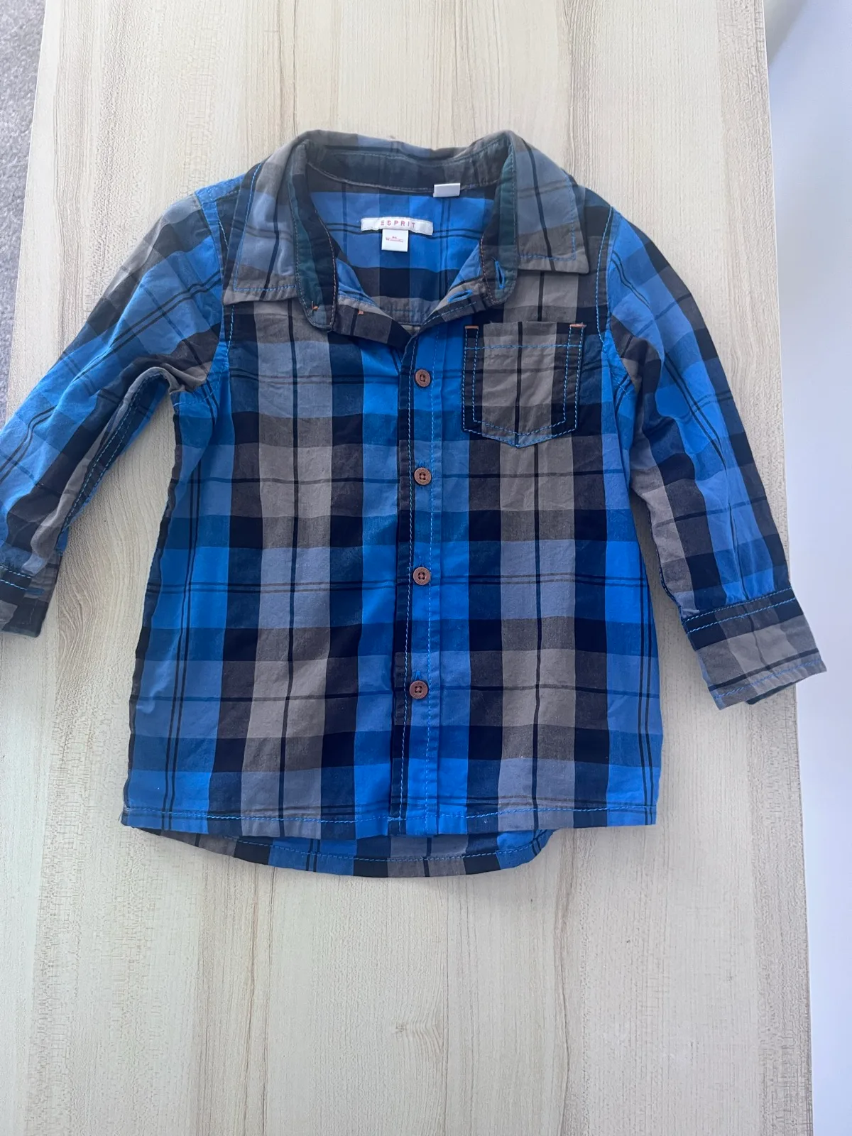 Esprit Boys 18M Long Sleeve Check Shirt Blue Navy Grey Button Up — photo 2