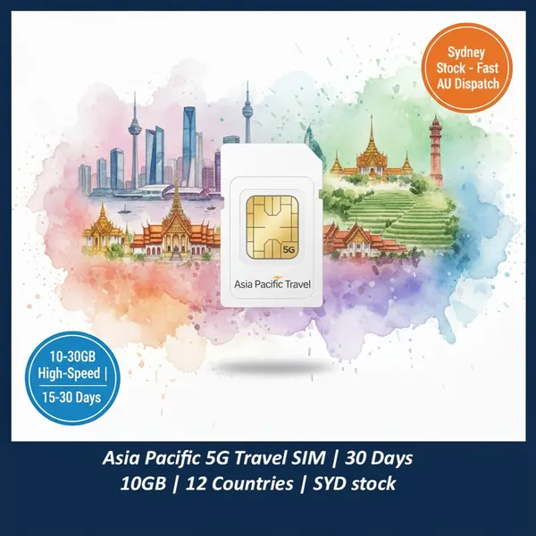 Asia Pacific Travel SIM | 30 Days | 5G 4G | 10GB | 12 Countries | PrePaid