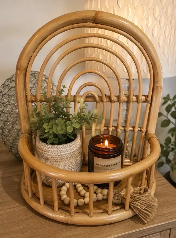 Cane arched shelf