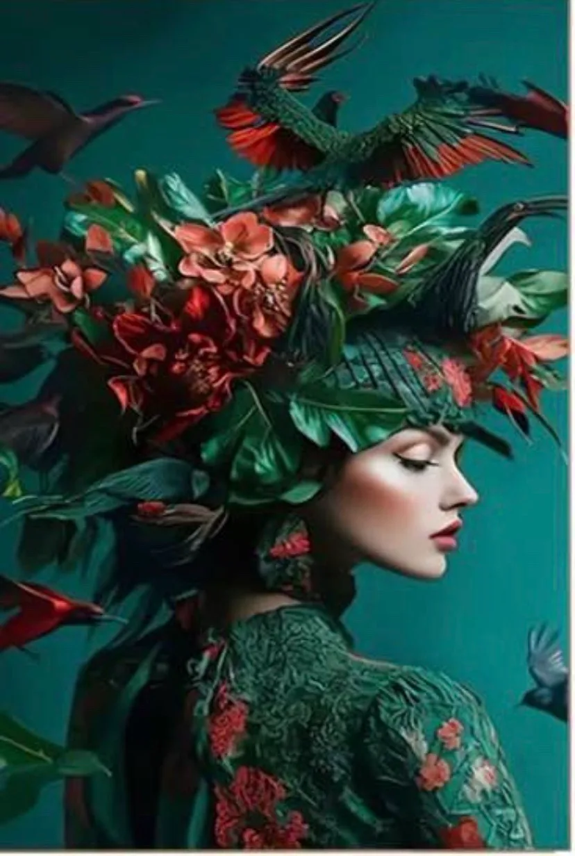 Beautiful lady and bird canvas prints — photo 2