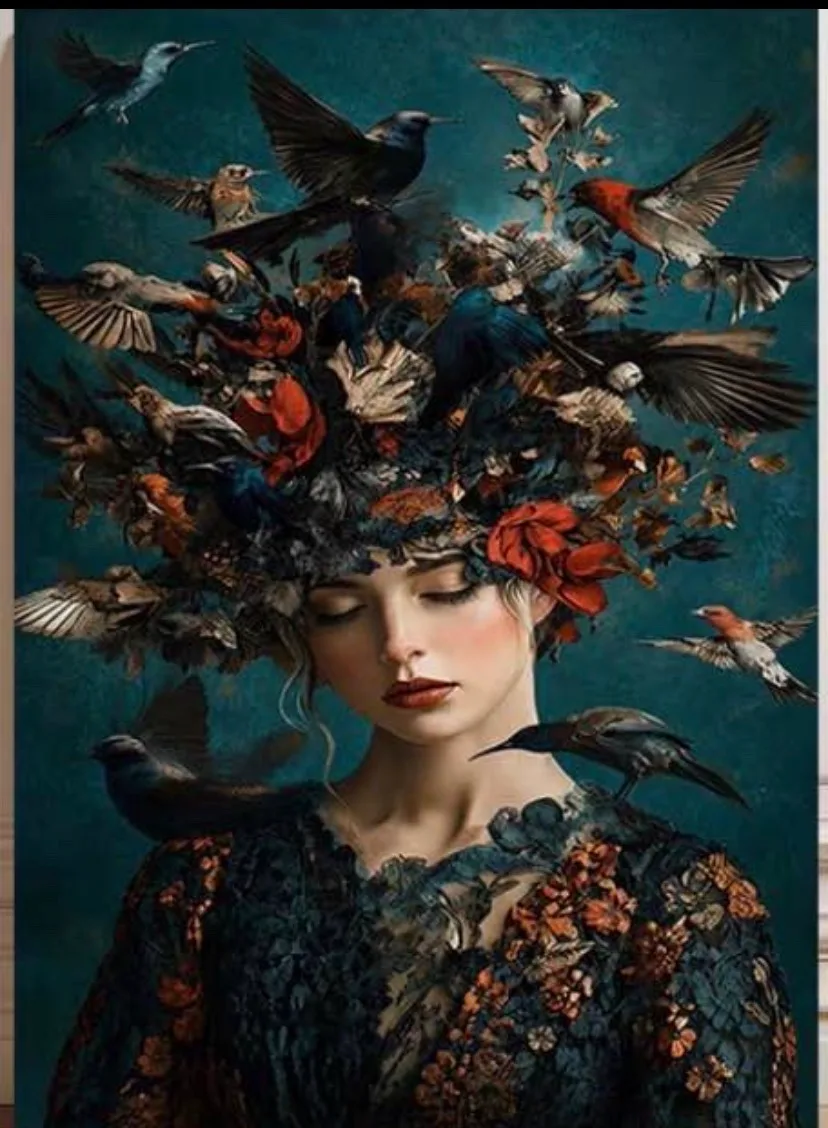 Beautiful lady and bird canvas prints — photo 3