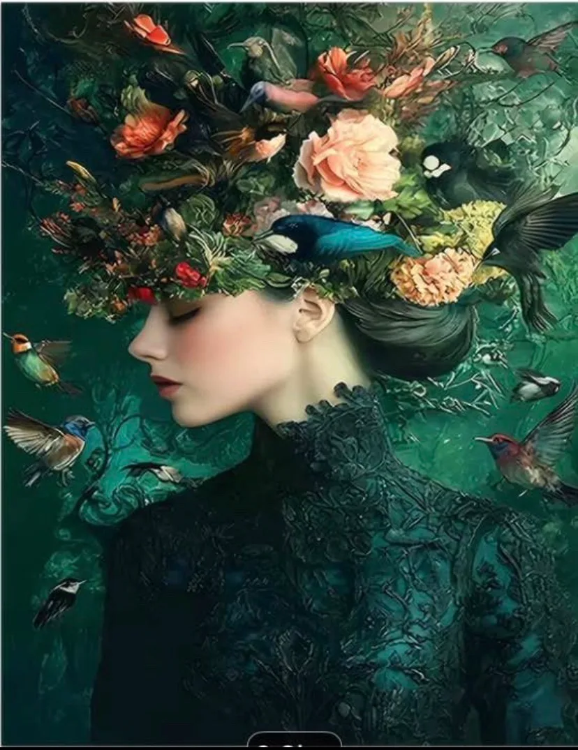 Beautiful lady and bird canvas prints — photo 7