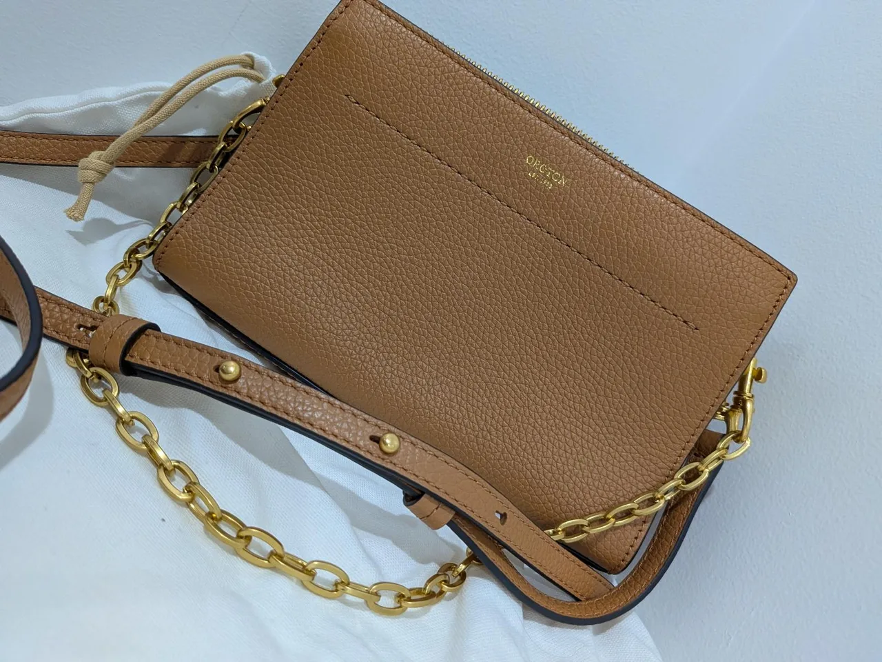 Oroton Tan Pebble Leather Crossbody / Clutch – photo 5