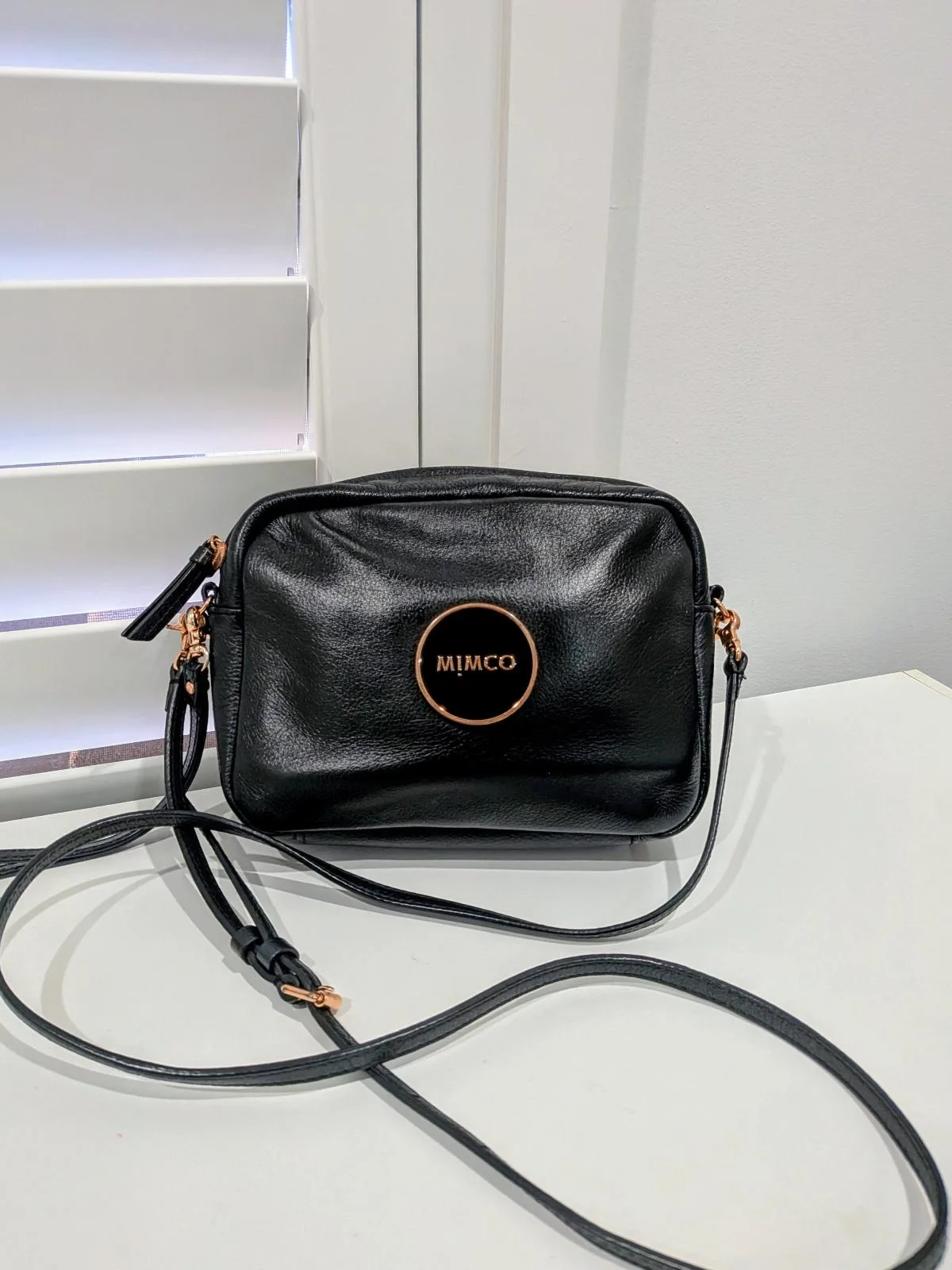MIMCO Black Leather Crossbody Bag Rose Gold Hardware — photo 6