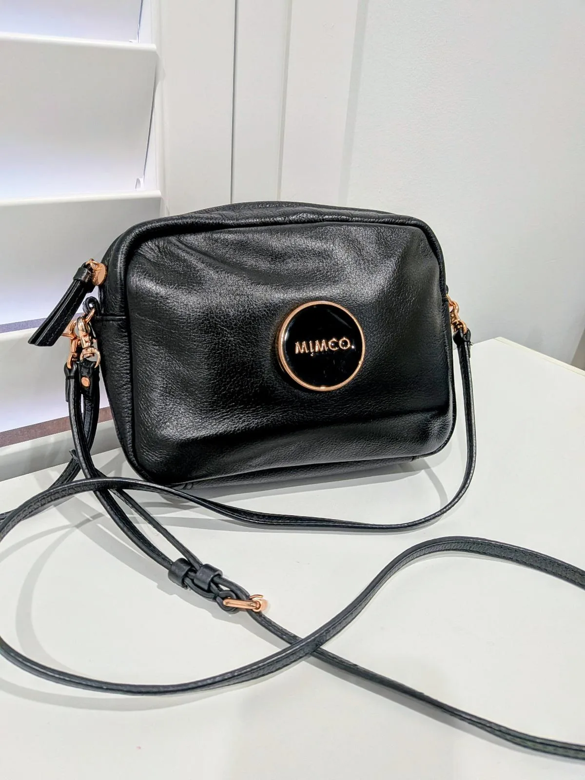 MIMCO Black Leather Crossbody Bag Rose Gold Hardware — photo 5