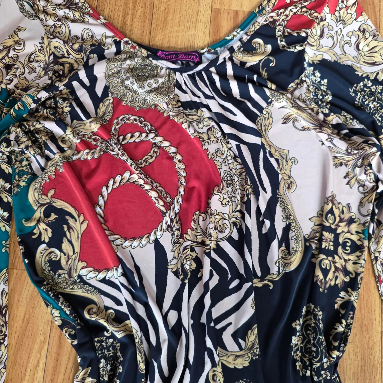 Bam-Bam Statement Cold-Shoulder Dress – Baroque & Zebra Print – Size 10-12 – photo 4