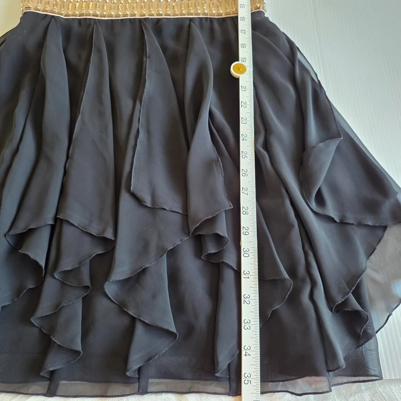 Mr K Cocktail Dress Size 12 Gold Black Beaded Waist Tiered Ruffle Formal AU – photo 6