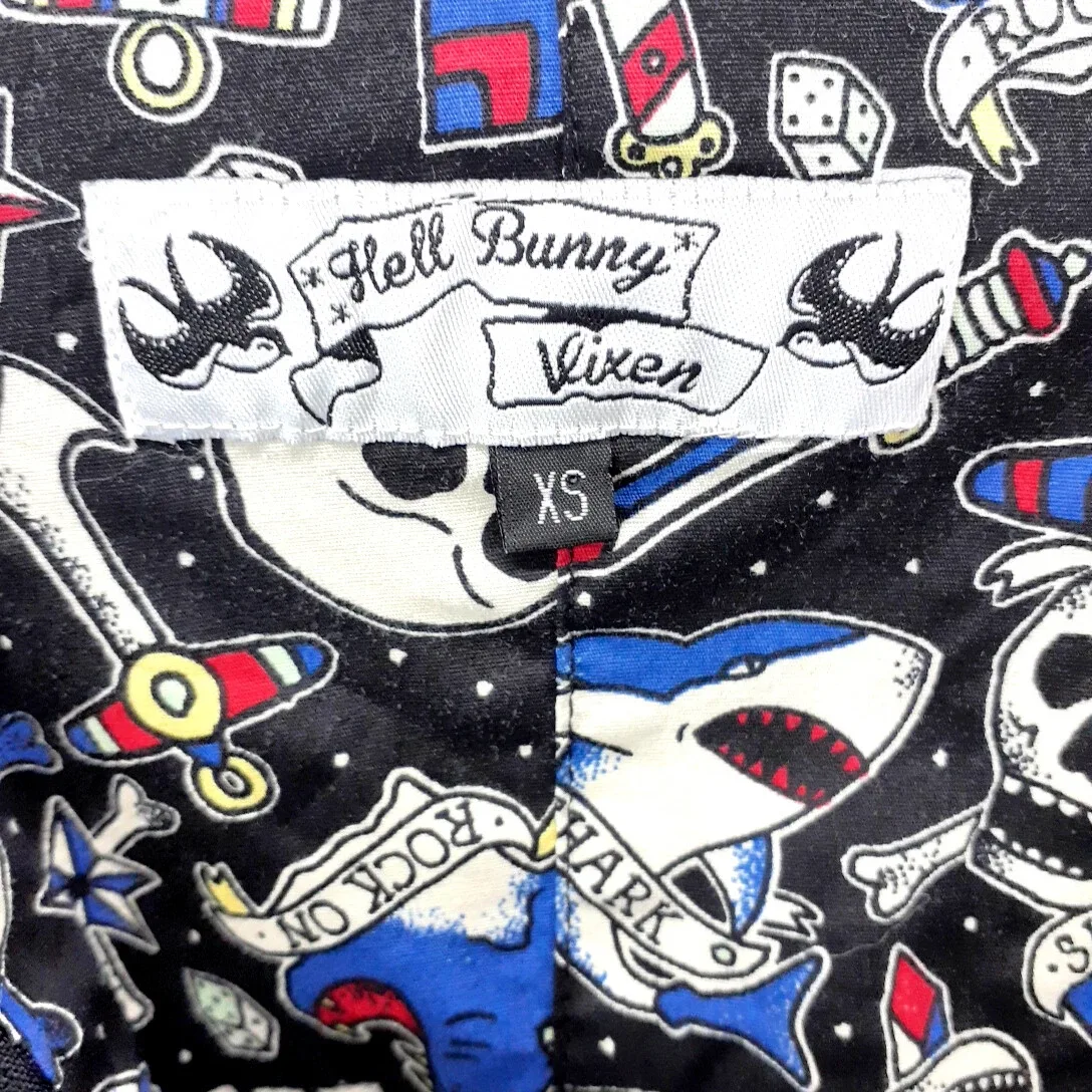 Hell Bunny Vixen Dress XS Halloween Black Skulls Retro Rockabilly Skater — photo 10