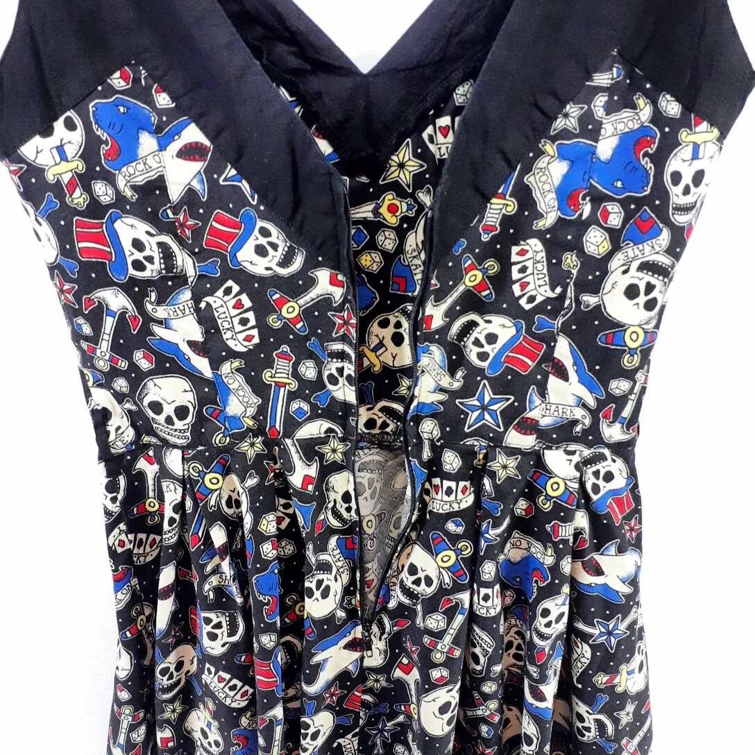 Hell Bunny Vixen Dress XS Halloween Black Skulls Retro Rockabilly Skater — photo 9