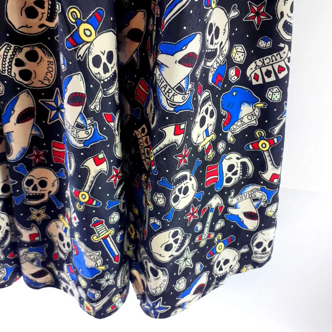 Hell Bunny Vixen Dress XS Halloween Black Skulls Retro Rockabilly Skater — photo 2