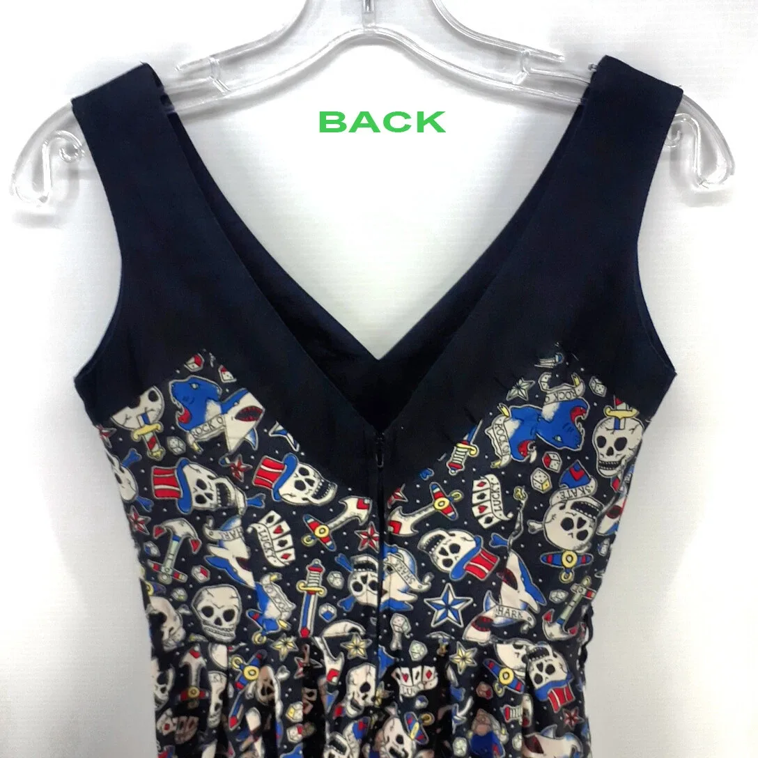 Hell Bunny Vixen Dress XS Halloween Black Skulls Retro Rockabilly Skater — photo 7