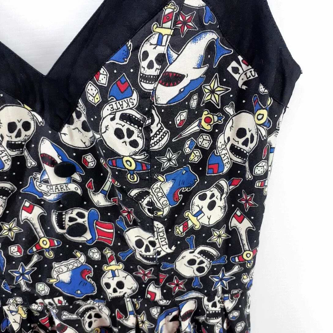 Hell Bunny Vixen Dress XS Halloween Black Skulls Retro Rockabilly Skater — photo 3