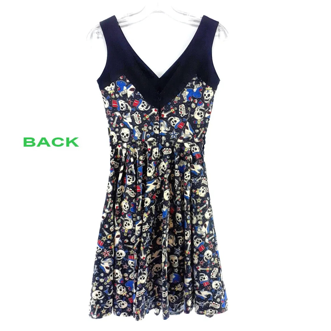 Hell Bunny Vixen Dress XS Halloween Black Skulls Retro Rockabilly Skater — photo 6