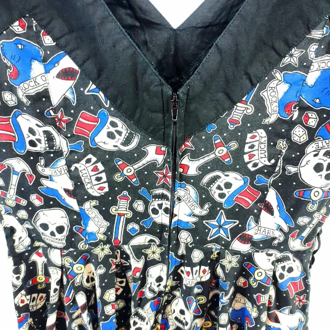 Hell Bunny Vixen Dress XS Halloween Black Skulls Retro Rockabilly Skater — photo 8