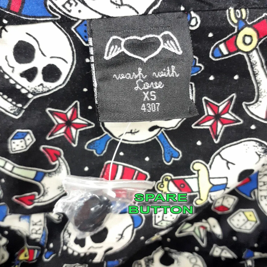 Hell Bunny Vixen Dress XS Halloween Black Skulls Retro Rockabilly Skater — photo 11