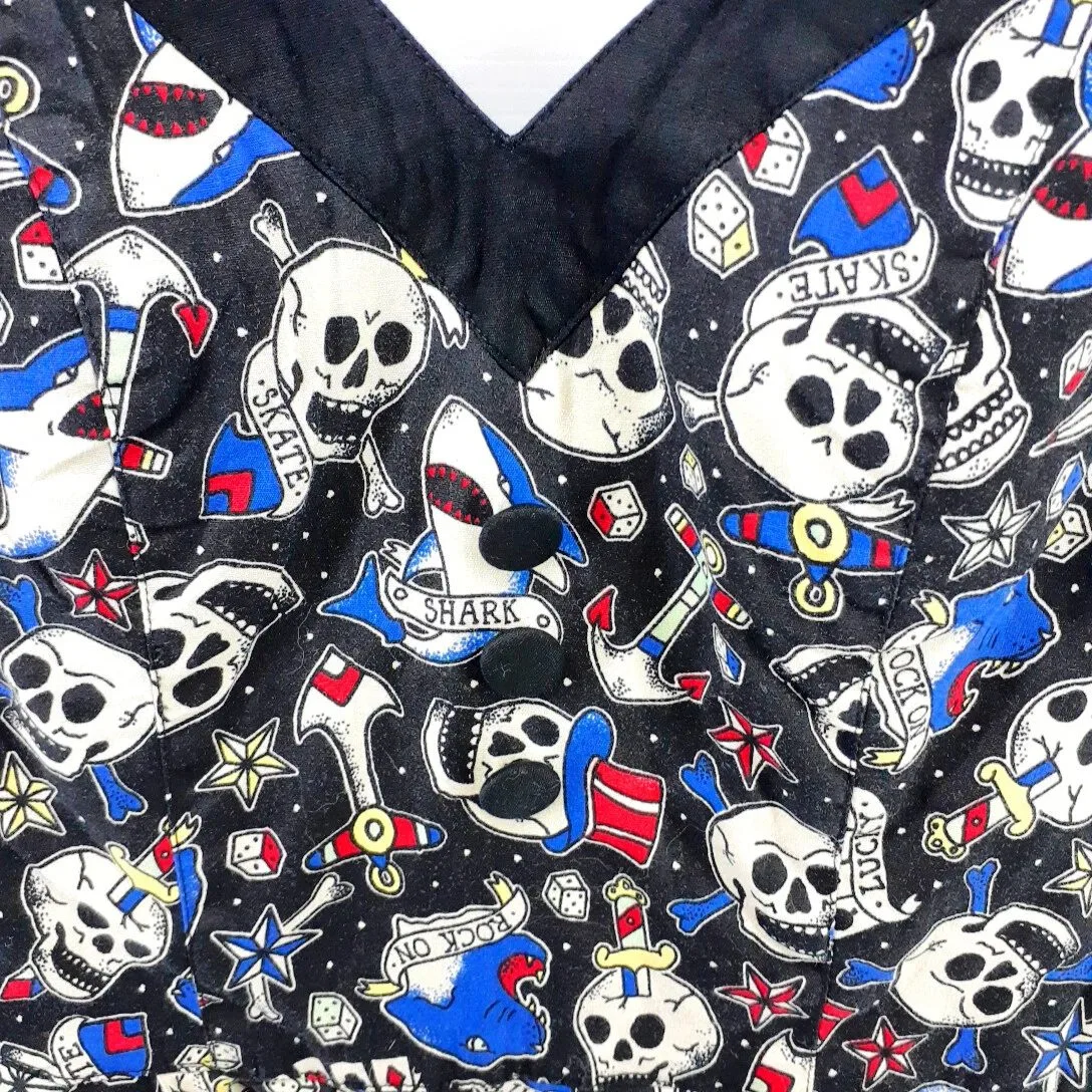 Hell Bunny Vixen Dress XS Halloween Black Skulls Retro Rockabilly Skater — photo 5