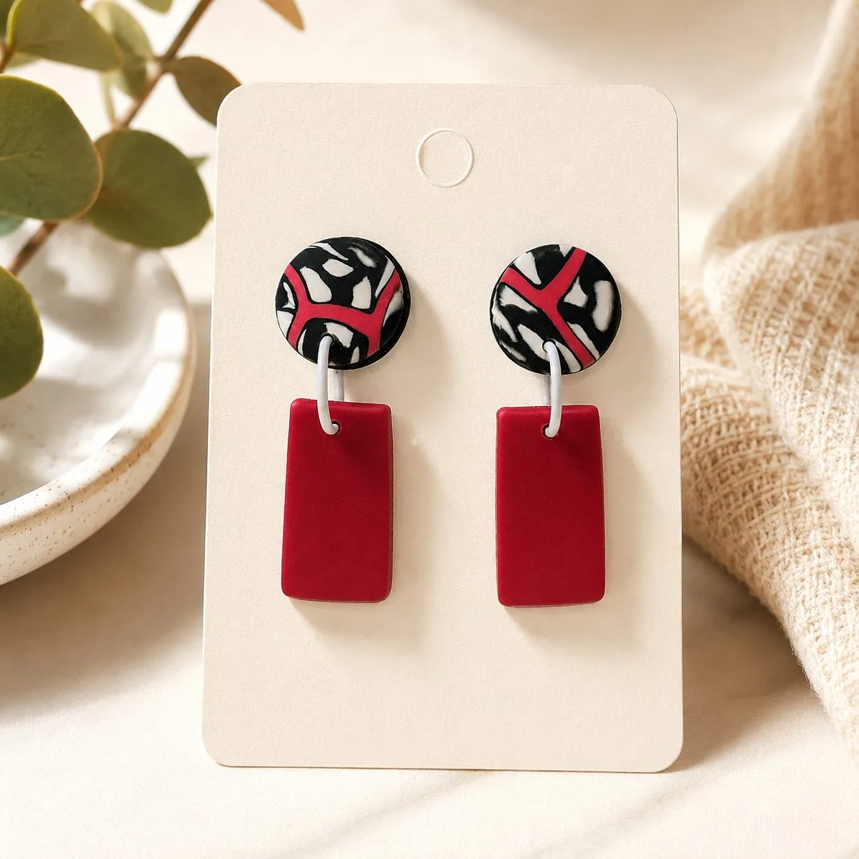 Black White & Red Statement Dangle Earrings — photo 2