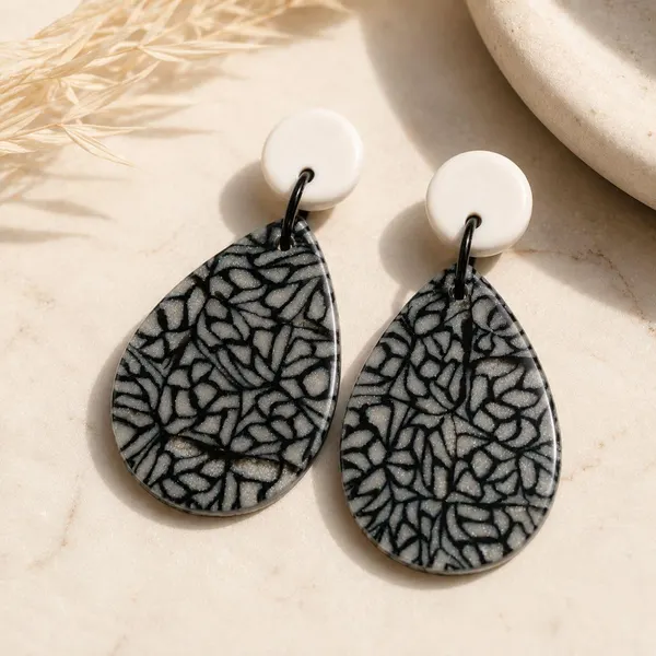 Black & Grey Statement Teardrop Earrings 🖤✨
