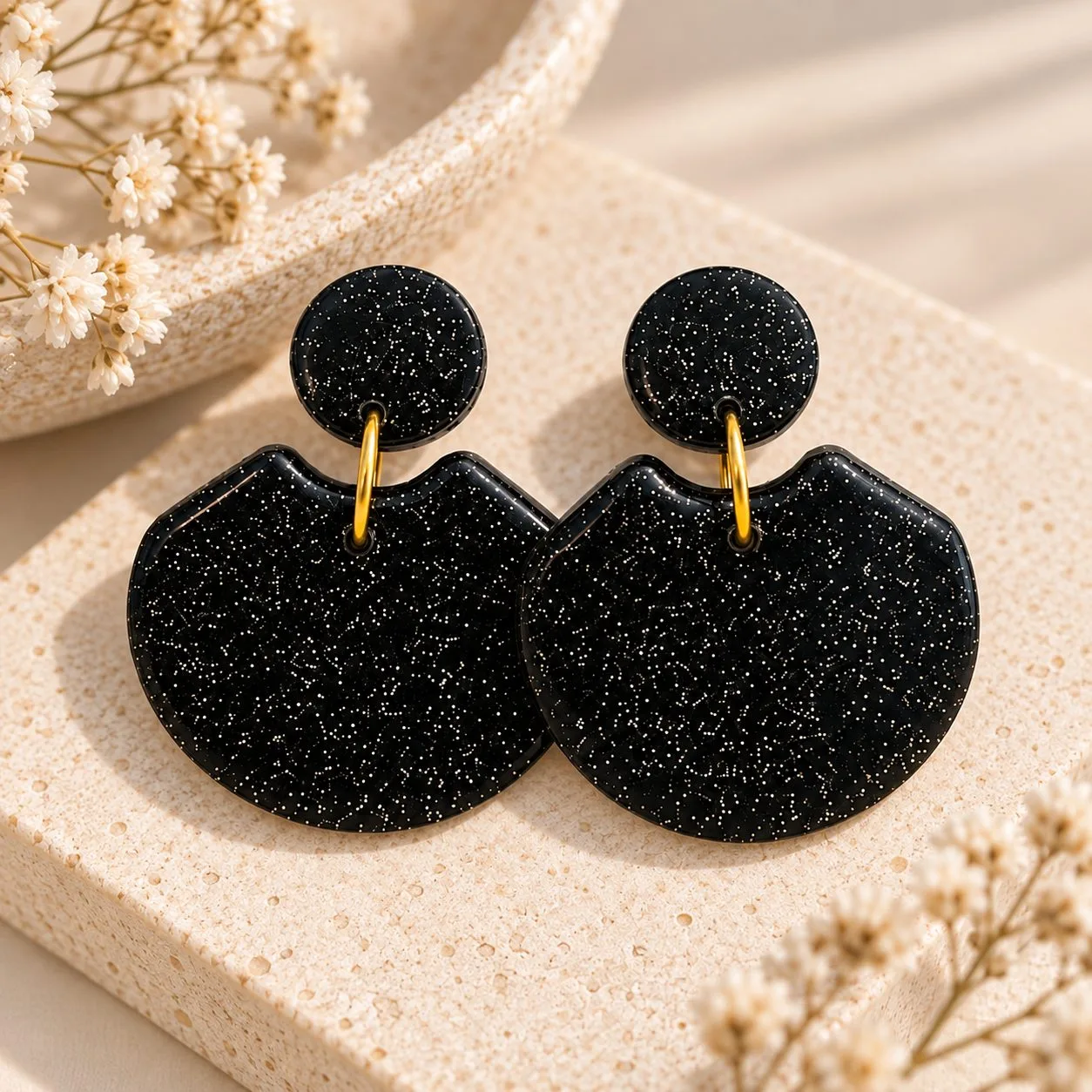 Black Glitter Statement Drop Earrings – photo 2