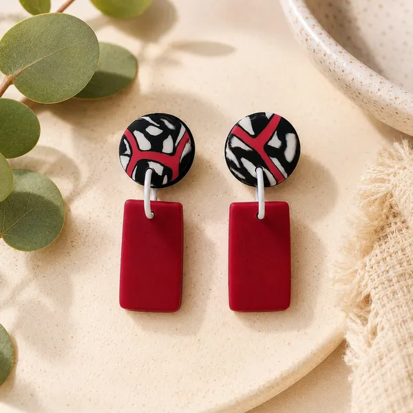 Black White & Red Statement Dangle Earrings