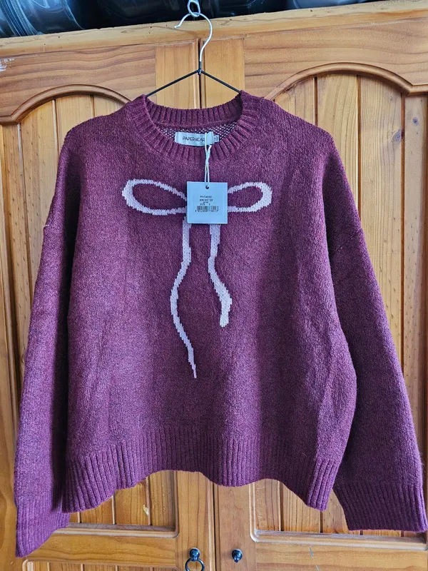 Burgundy with pink bow Sweater Size S (would fit M)