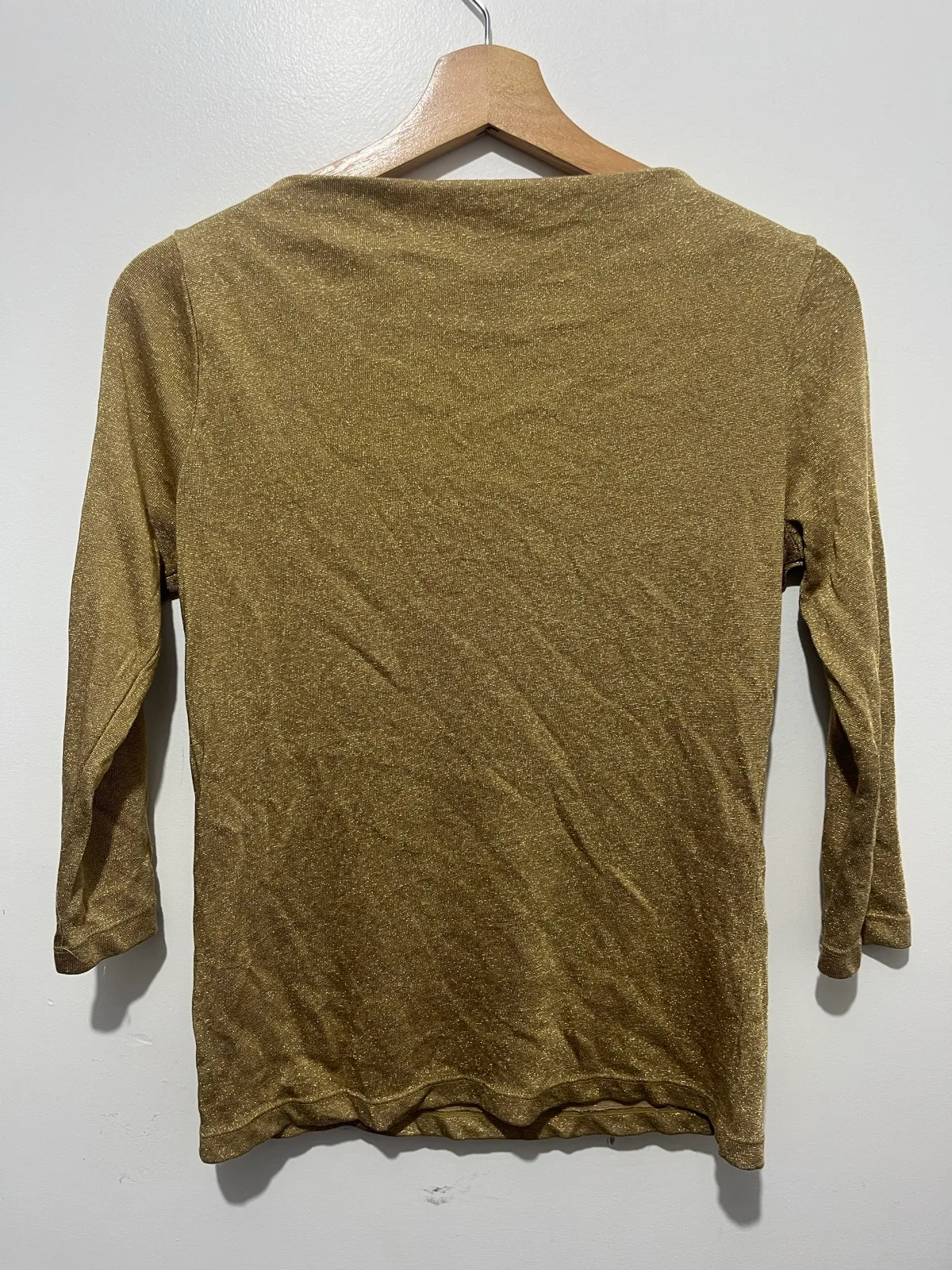 Lauren Ralph Lauren Gold Metallic Knit Boat Neck 3/4 Sleeve Pullover Top S – photo 2