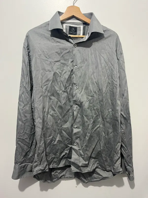 Peter Jackson Solid Dress Shirt 44 Grey 2-Ply Cotton Long Sleeve Collared