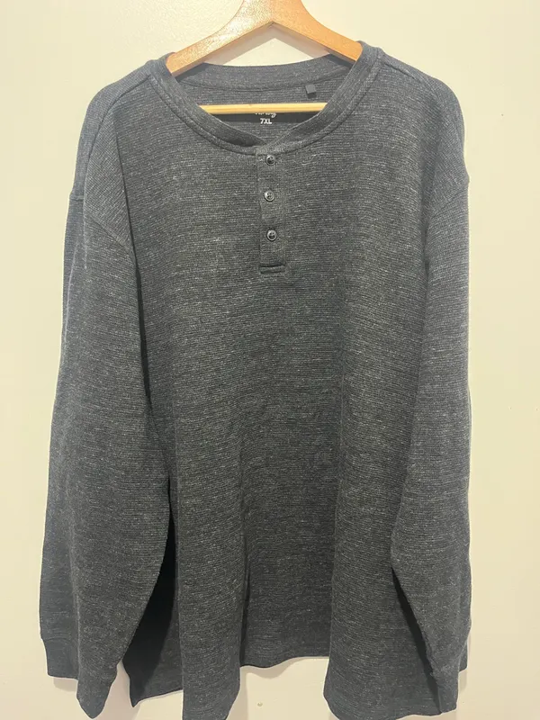 Mr Big Cotton Blend Knit Jumper Grey Henley Button Pullover Men’s 7XL