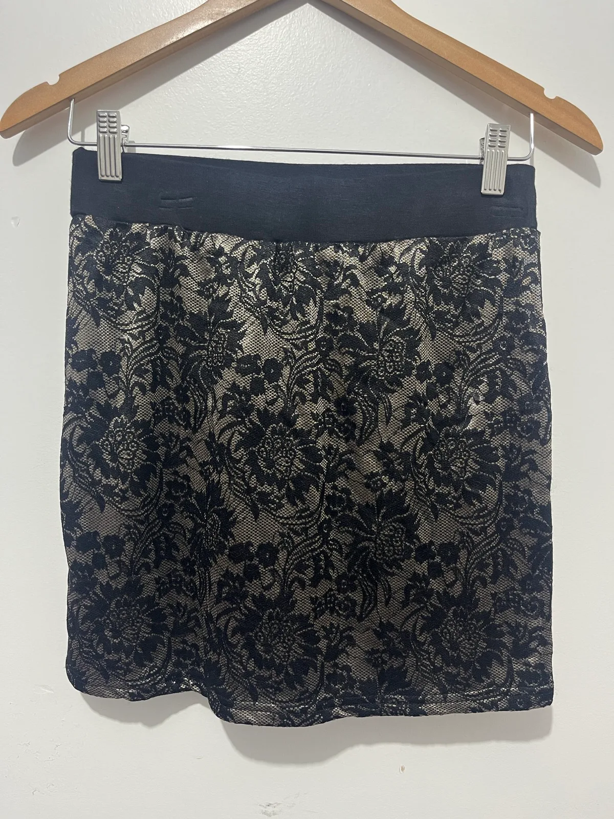 Caroline Morgan Black Beige Floral Lace Stretch Mini Skirt Womens Size 10 – photo 2