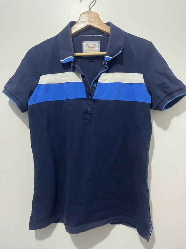 R.B. Sellars Ladies Striped Cotton Polo Shirt Short Sleeve Collared Size 14