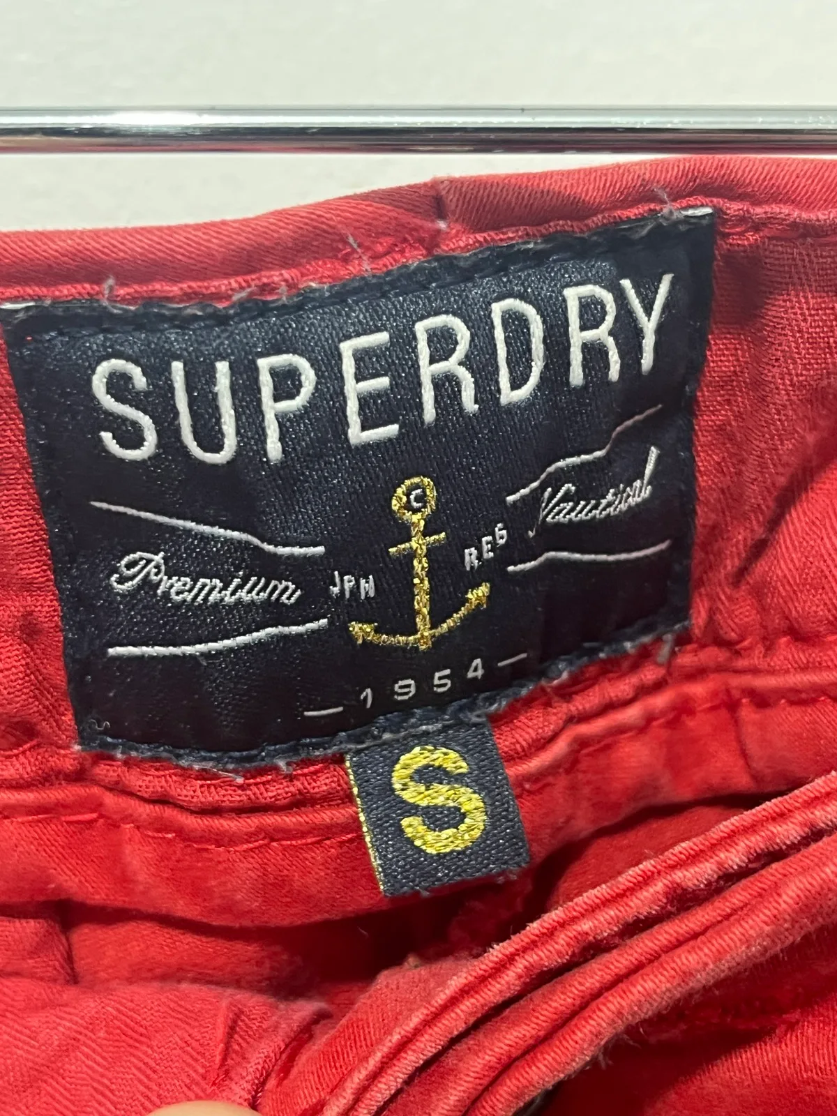 Superdry Mens Red Chino Pants Size S Regular Solid Flat Front Button Logo – photo 4