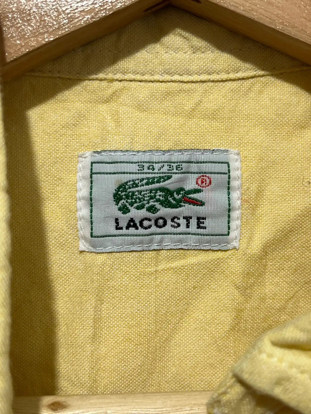 Lacoste Mens Button Up Short Sleeve Yellow Cotton Shirt Pockets Logo Size 34/36 – photo 4