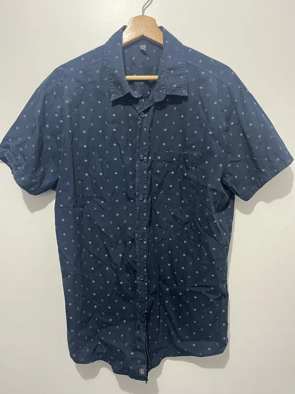 Island Haze Mens Button Up Shirt Short Sleeve Point Collar Geometric Navy XL