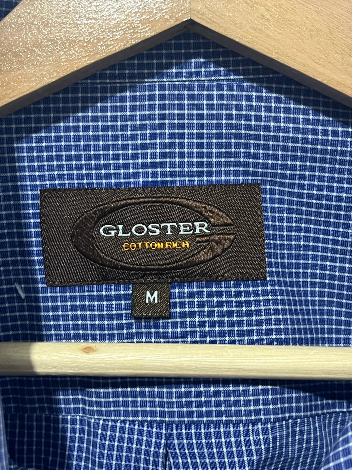 Gloster Mens Button Up Shirt Size M Blue Check Long Sleeve Collared Cotton – photo 4