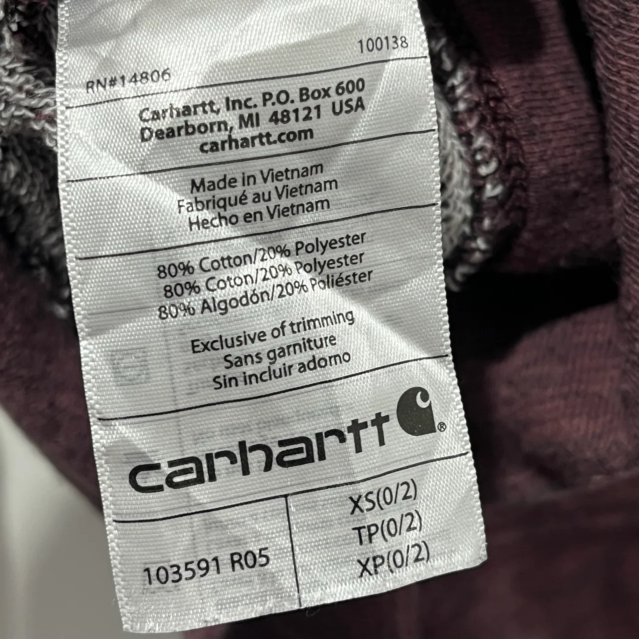 Carhartt Purple Relaxed Fit Pullover Fleece Hoodie Logo Pockets Size XS – photo 3