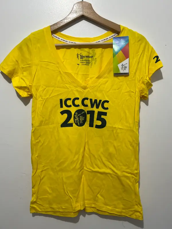 ICC Cricket World Cup 2015 Women's Graphic Tee T-Shirt Gold Size 10 Read Descrip